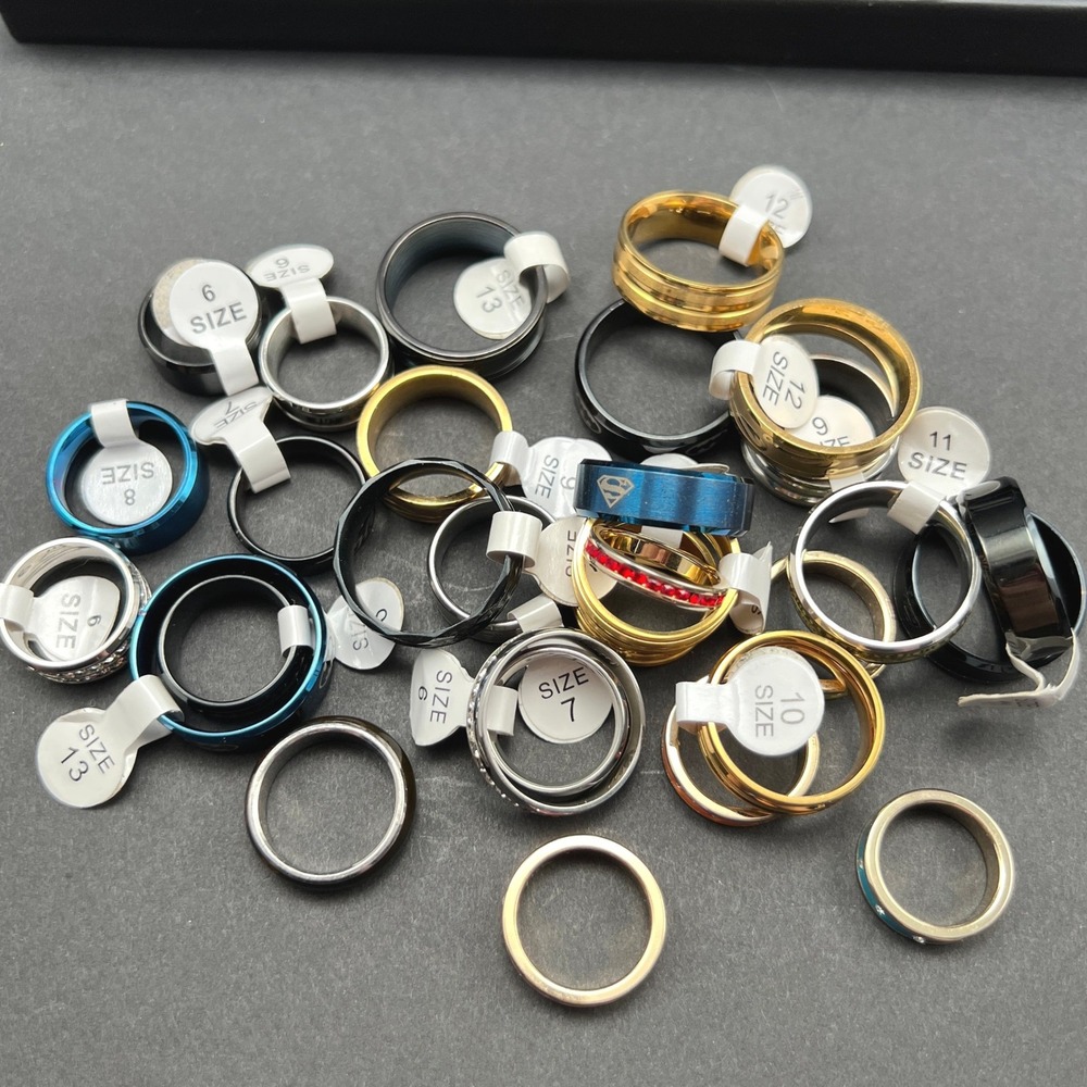 Tungsten Fashion Rings Lot of 30 Assorted Superhero Religious Rhinestone